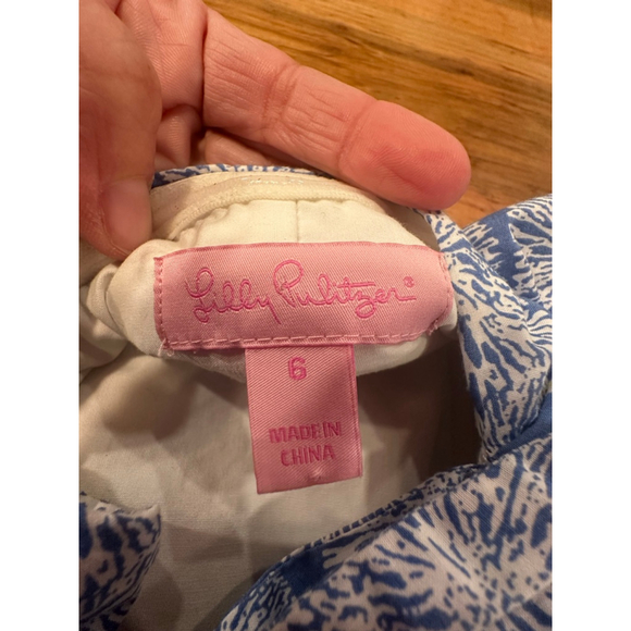 Lilly Pulitzer Strapless Dress Blue Yellow Butterfly Print Size 6 - Picture 8 of 10